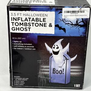 Big Lots Airblown Inflatable Tombstone & Ghost BOO 3.5ft Light Up